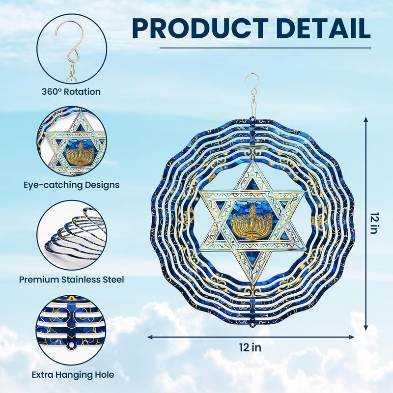 FLAGWIX Hanukkah Gifts for Women Men - Star of David 3D Stainless Steel Wind Spinners Outdoor 12in - Hanukkah Decorations, Chanukah Hanging Wind Spinners Garden Decor, Spiritual Religious Jewish Gifts - Image 3